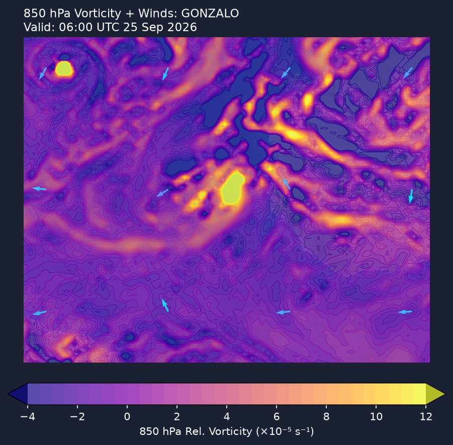 850hPa vorticity